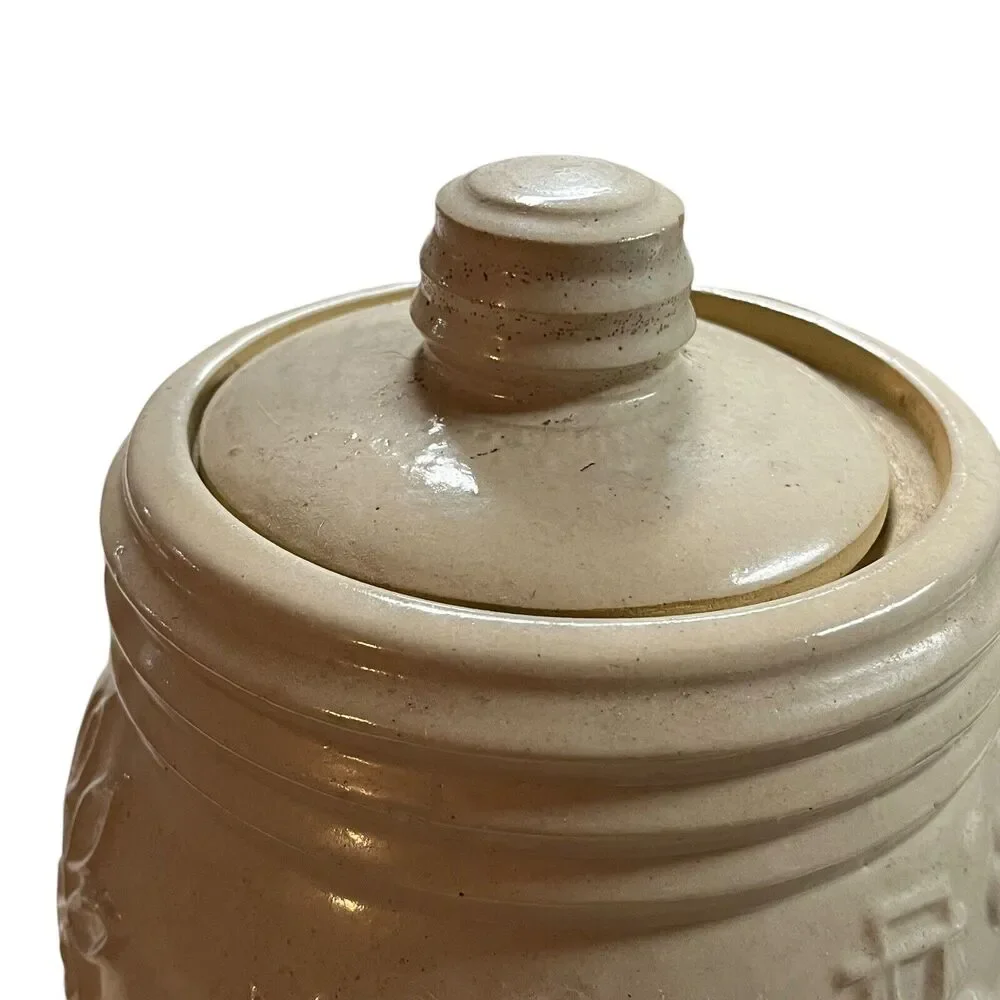 Red Wing Crock Cookie Jar Dancing Peasants Cream Natural Stoneware Vintage 1940s